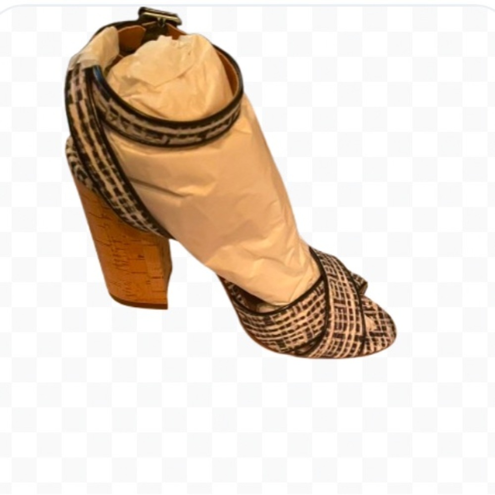 Tabitha Simmons plaid heeled sandal, size 5 designer shoe! Heel 4.75" NWB​​